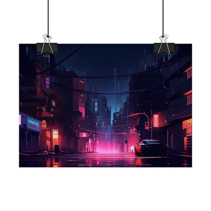Melancholic Night: A Cyberpunk Urban Landscape - Poster