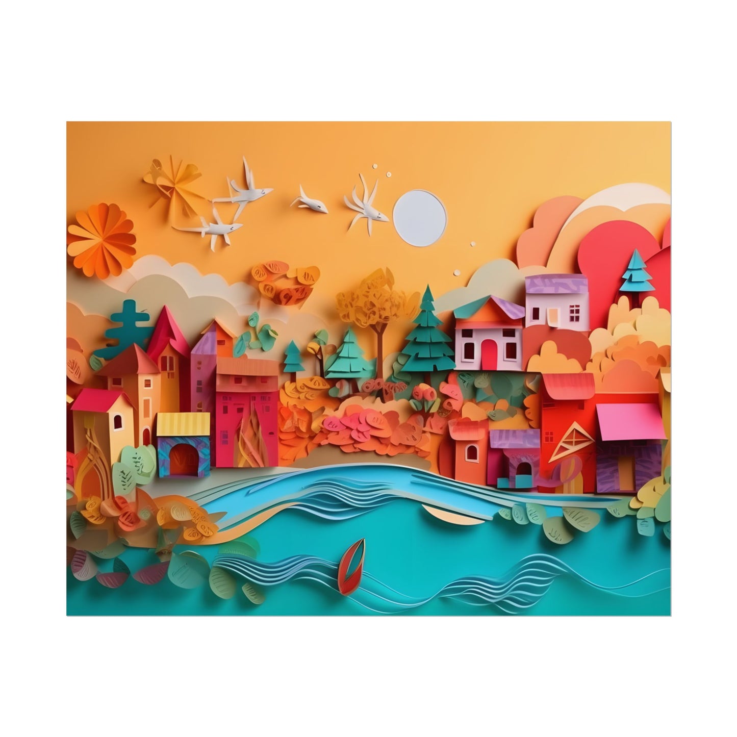 Epic Sunset Beach: Magical Paper Quilling Artwork - Poster