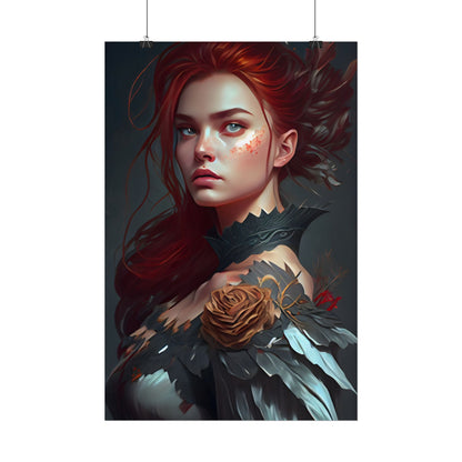 Stunning Redhead in Formal Dress: Elegant Portrait - Poster