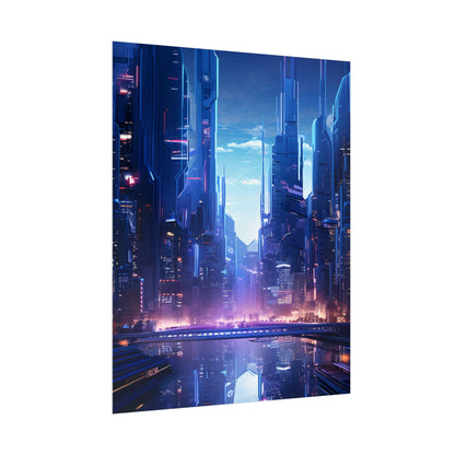 Dystopian Cyberpunk Cityscape: Glowing Neon Lights - Poster