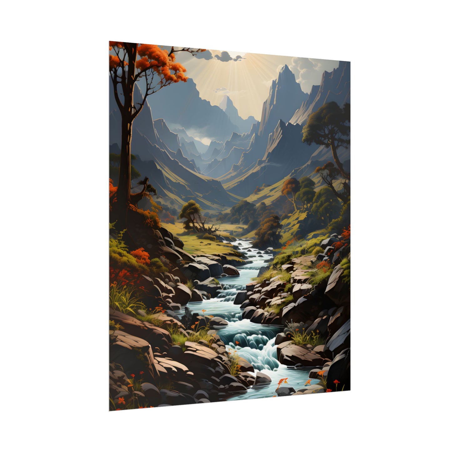 Majestic Waterfall Oil Painting: A Captivating Artwork - Poster