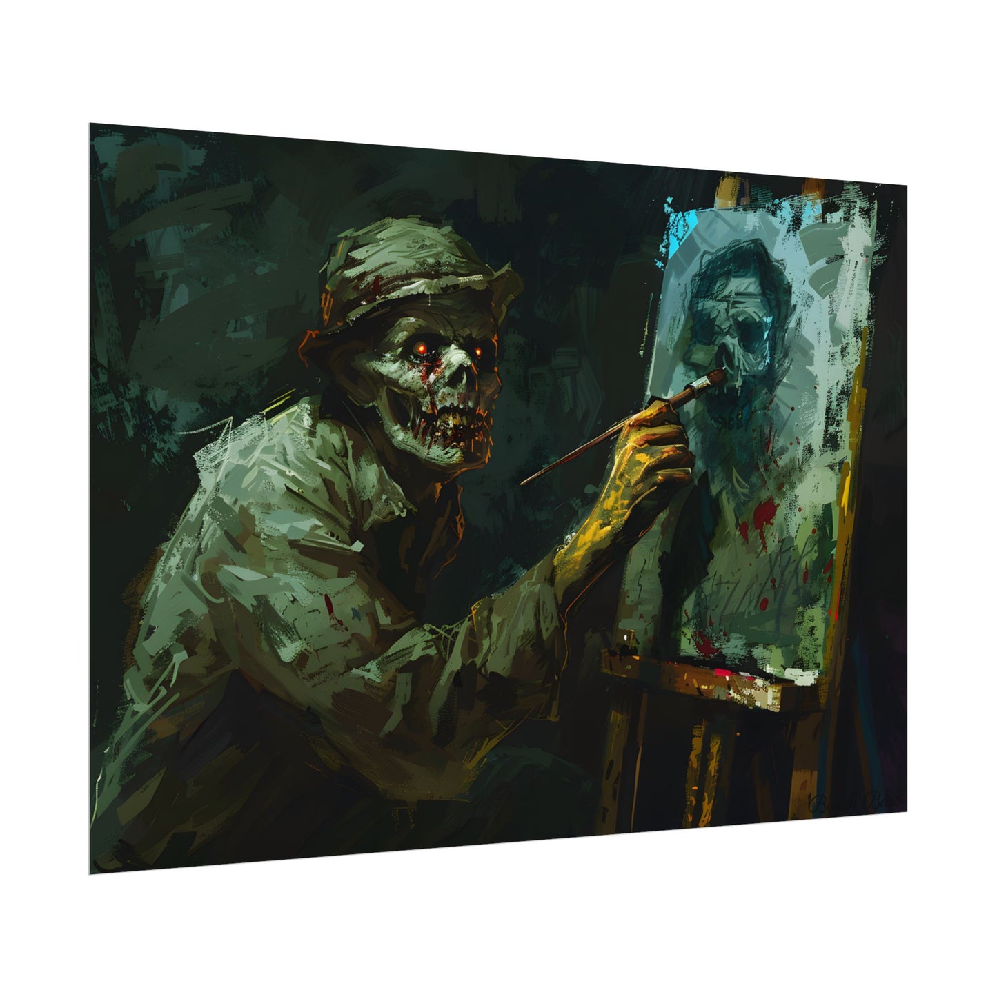 Zombie Painter in Action: Original Digital Art Piece - Poster