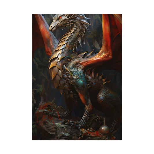 Fantasy Dragon Guardian Art: Ancient Dragon in its Lair - Poster