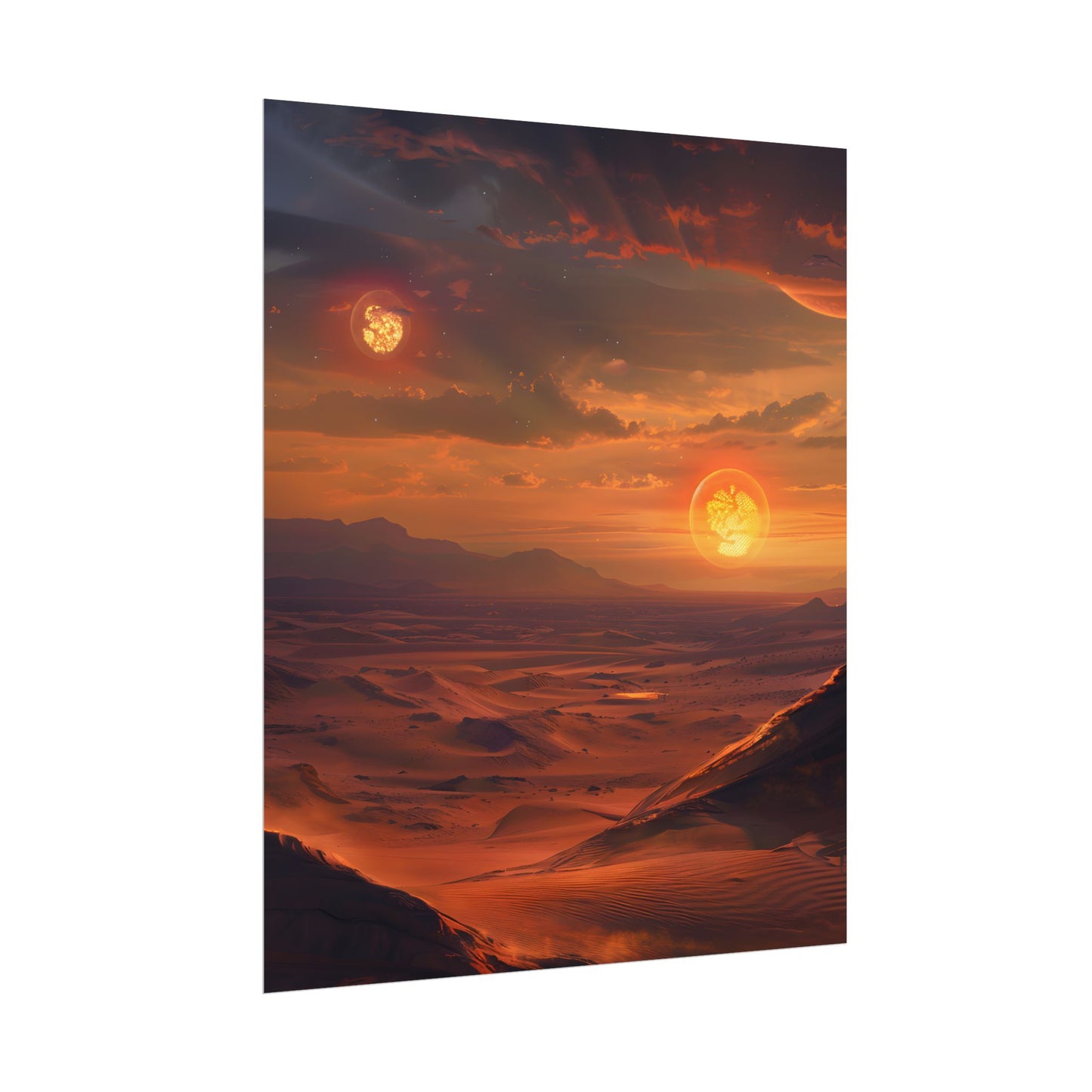 Peaceful Tatooine Sunset: Barren Desert Landscape - Poster