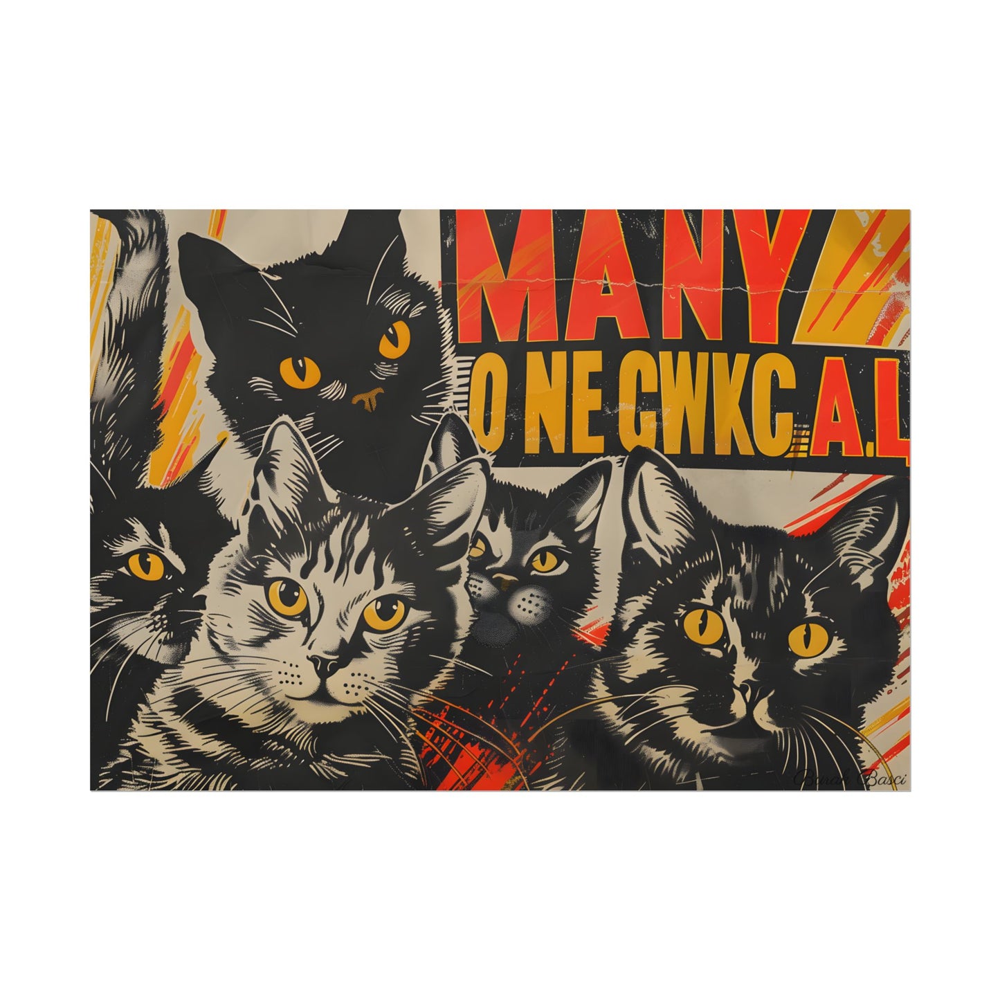 Red Cats in Soviet Motion: A Playful Poster Art - Poster