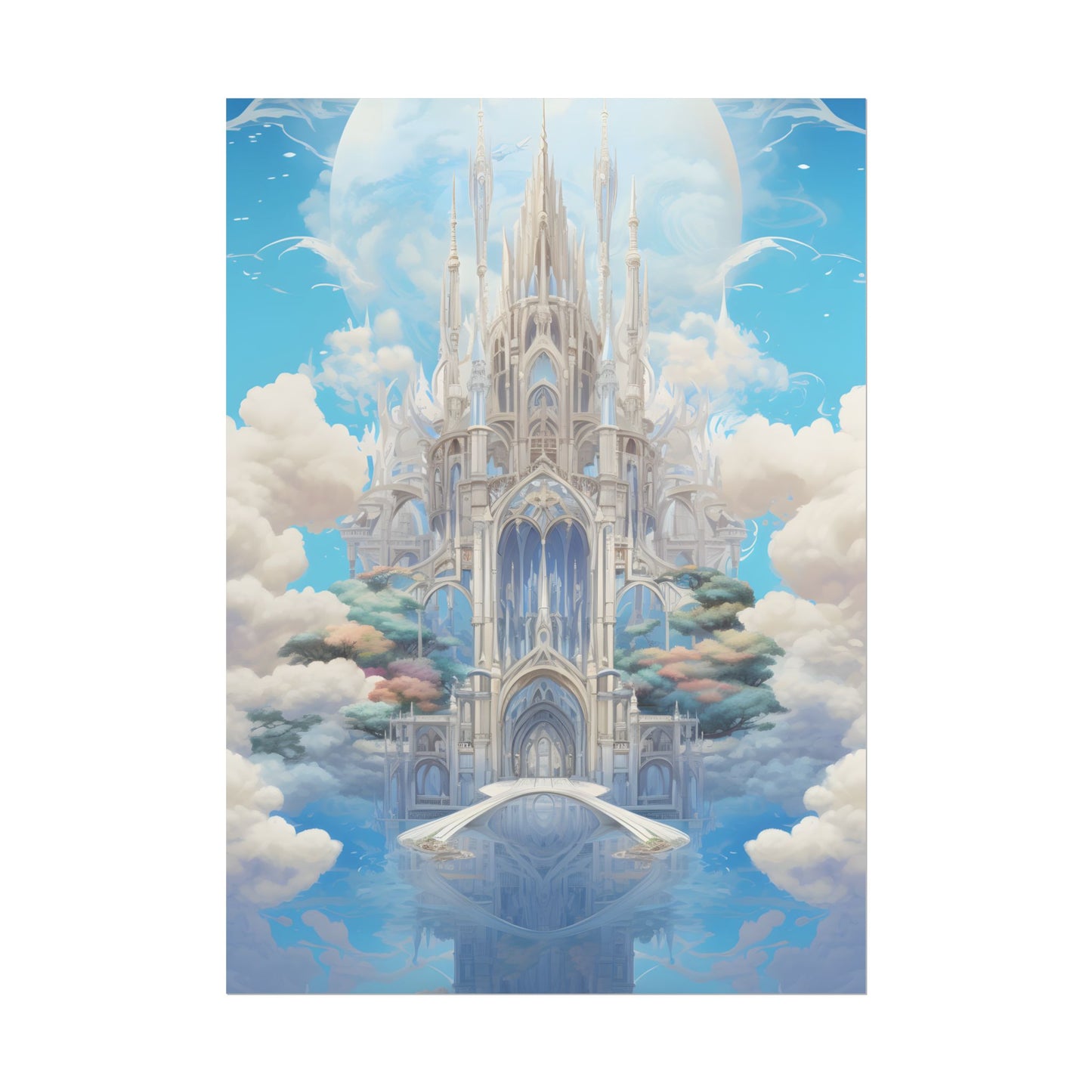Floating City in Celestial Clouds: Fantasy Artwork - Poster