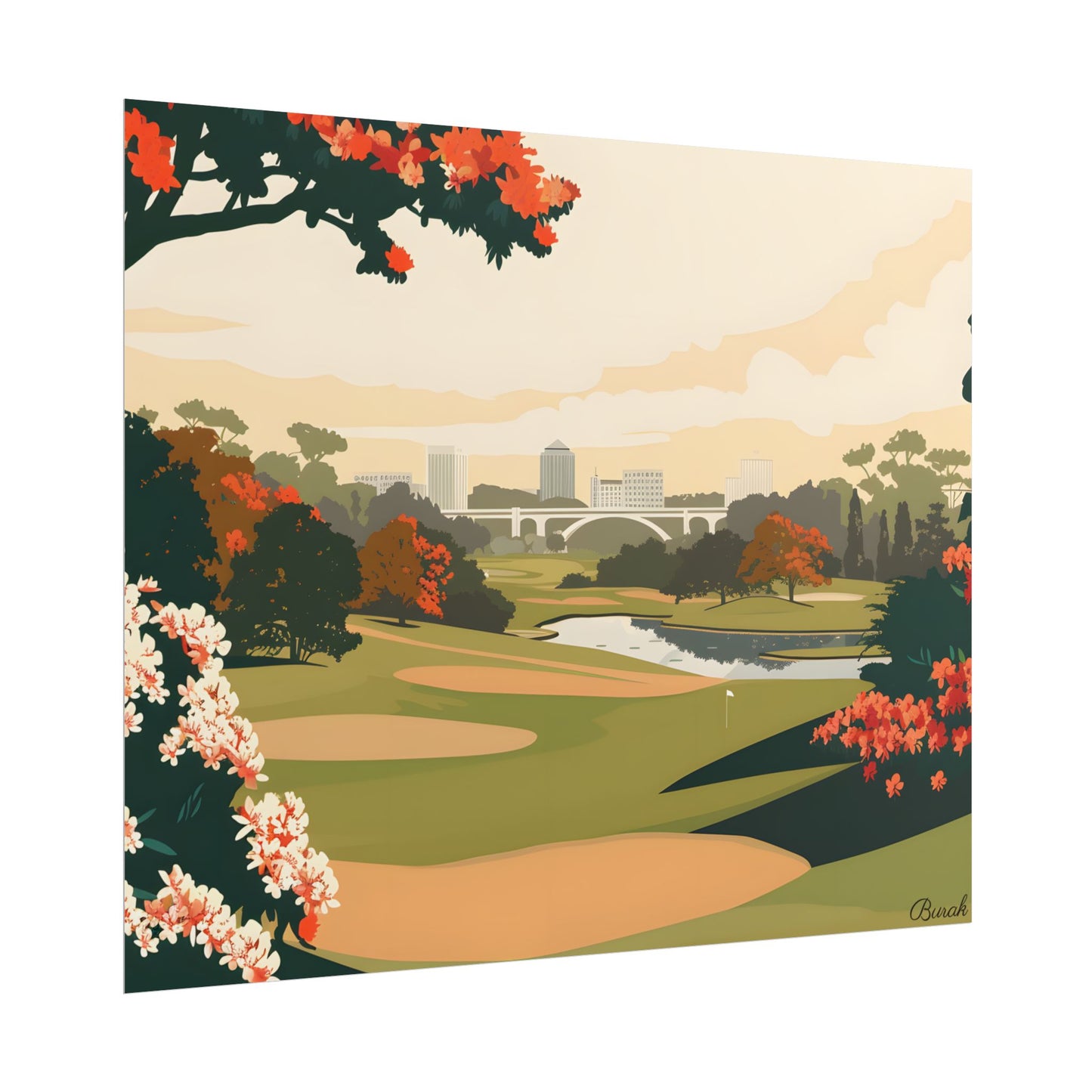 Retro Golf Illustration: Classic Course Art - Poster