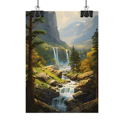 Breathtaking Waterfall: Impressionist Oil Painting - Poster