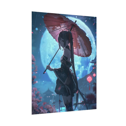Anime Winter Girl: Gentle Snow Scene Art - Poster