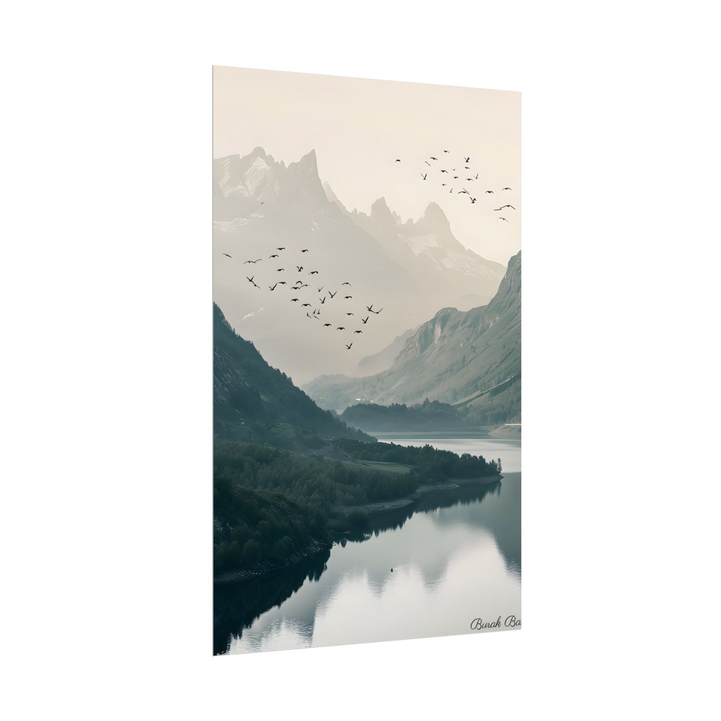 Serene Mountain Lake: A Peaceful Nature Artwork - Poster