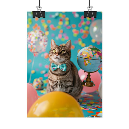 Whimsical Cat with Bow Tie: Mysterious Feline Artwork - Poster