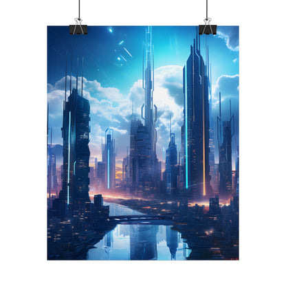 Dark Future Cityscape: Cyberpunk Dystopia Neon Artwork - Poster