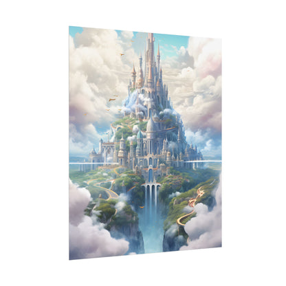Floating City in Celestial Fantasy Realm: Whimsical Artwork - Poster