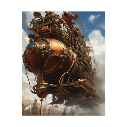 Thrilling Steampunk Sky-Liner: Racing Steam Locomotive on Colum - Poster