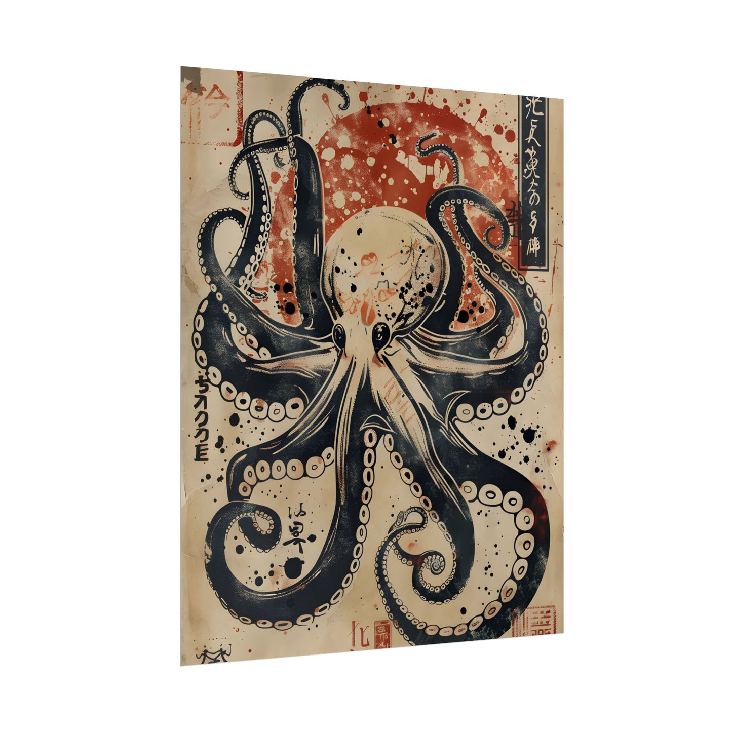 Stylized Octopus: Vibrant Japanese Ukiyo-E Artwork - Poster