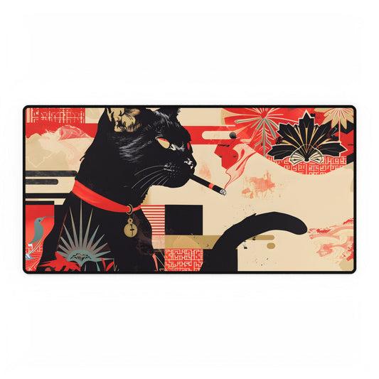 Smoking Cat: Whimsical Feline Moment - Desk Mat