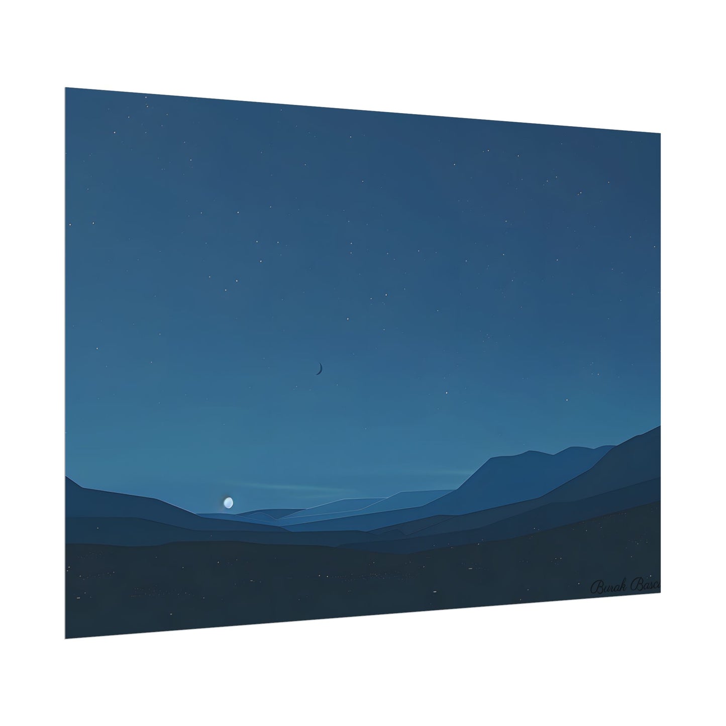 Minimalist Night Sky: Stars and Crescent Moon Art - Poster