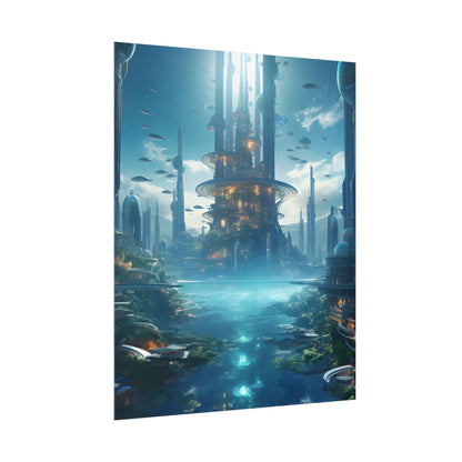 Underwater Futuristic City: Submerged Metropol Digital Artwork - Poster