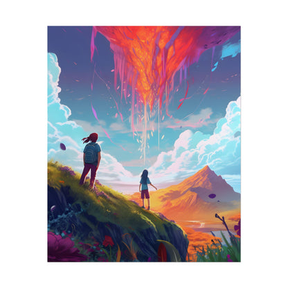 Children's Serene Moment: Meadow Under a Cloudy Sky - Poster