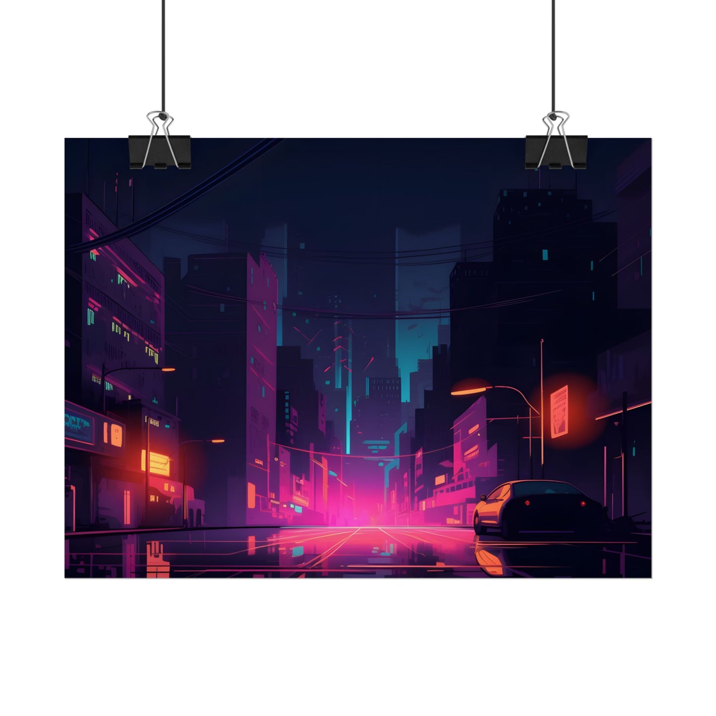 Cyberpunk Night: Moody Cityscape with Unique Architecture - Poster
