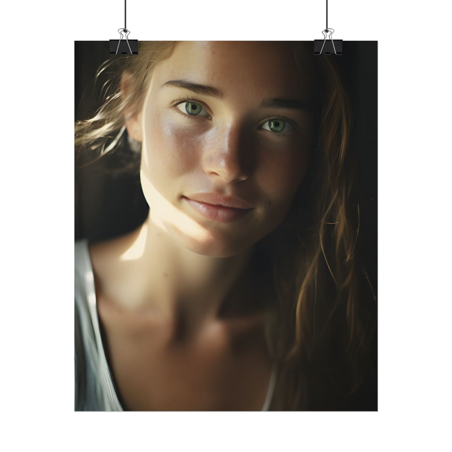Grinning Woman: Close-Up Portrait with Joyful Expression - Poster