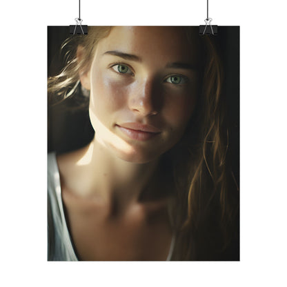 Grinning Woman: Close-Up Portrait with Joyful Expression - Poster