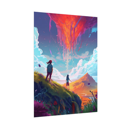 Children's Serene Moment: Meadow Under a Cloudy Sky - Poster
