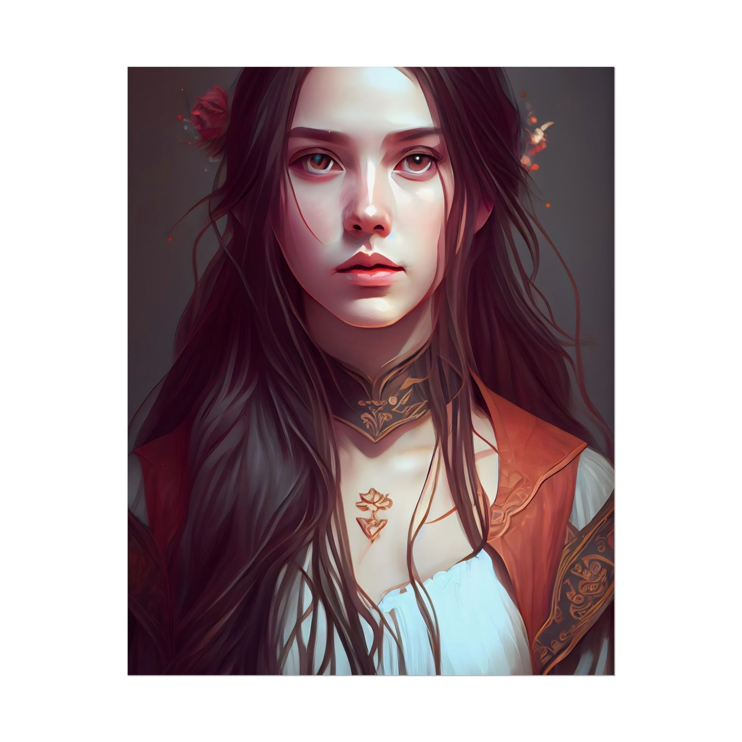 Sophisticated Female Portrait: Brown Hair Artwork in Focus - Poster