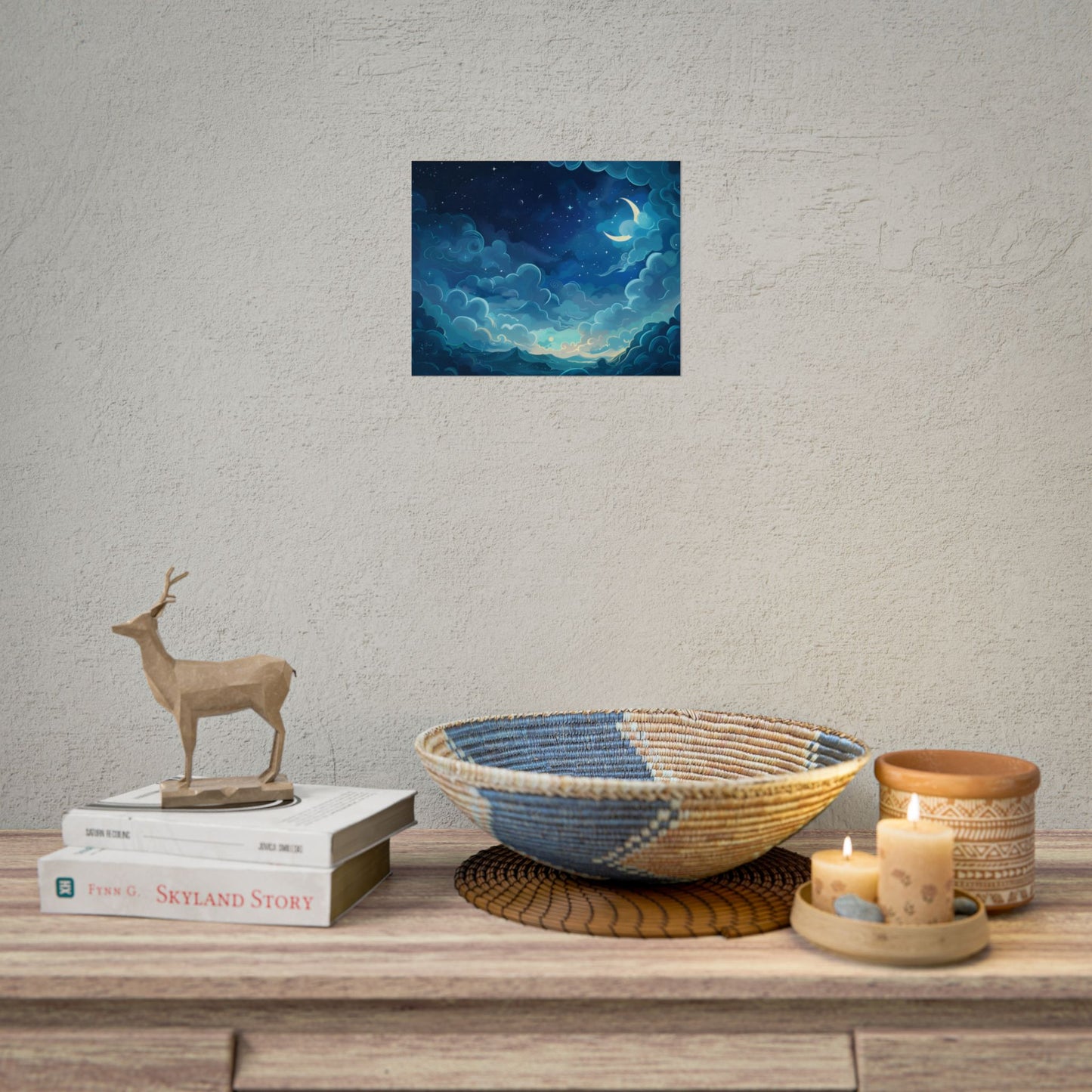 Whimsical Dreamy Night Sky: Bird in Flight Digital Art - Poster