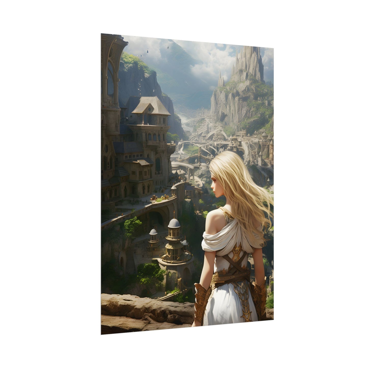 Dramatic Anime Blonde: Flying Female Digital Art - Poster