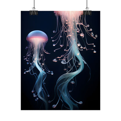 Bioluminescent Oceanic Ballet: Underwater Dancer in Motion - Poster