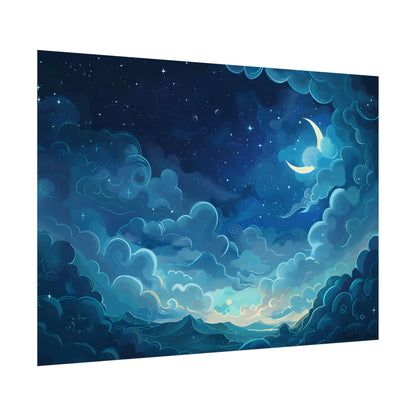 Whimsical Dreamy Night Sky: Bird in Flight Digital Art - Poster