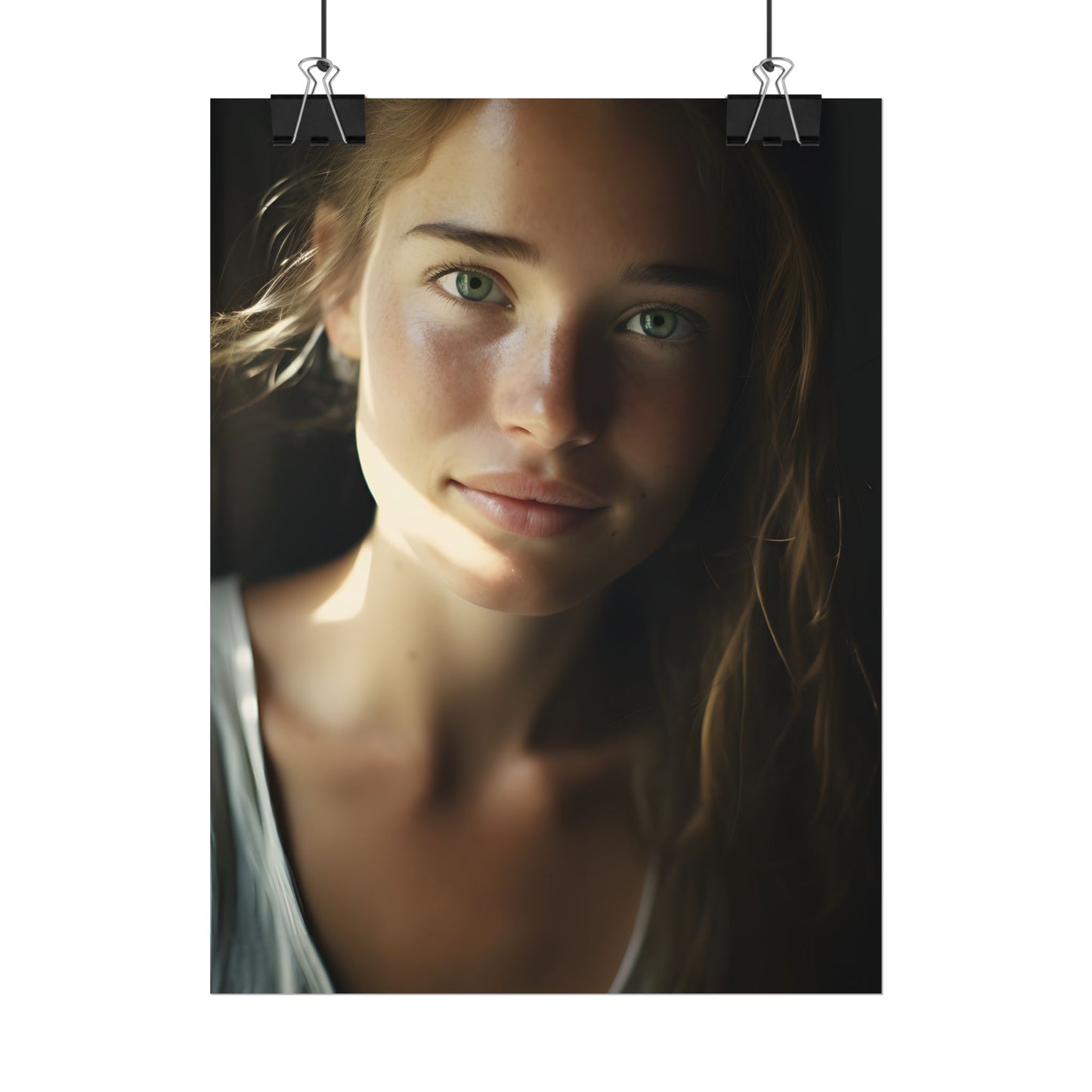 Grinning Woman: Close-Up Portrait with Joyful Expression - Poster