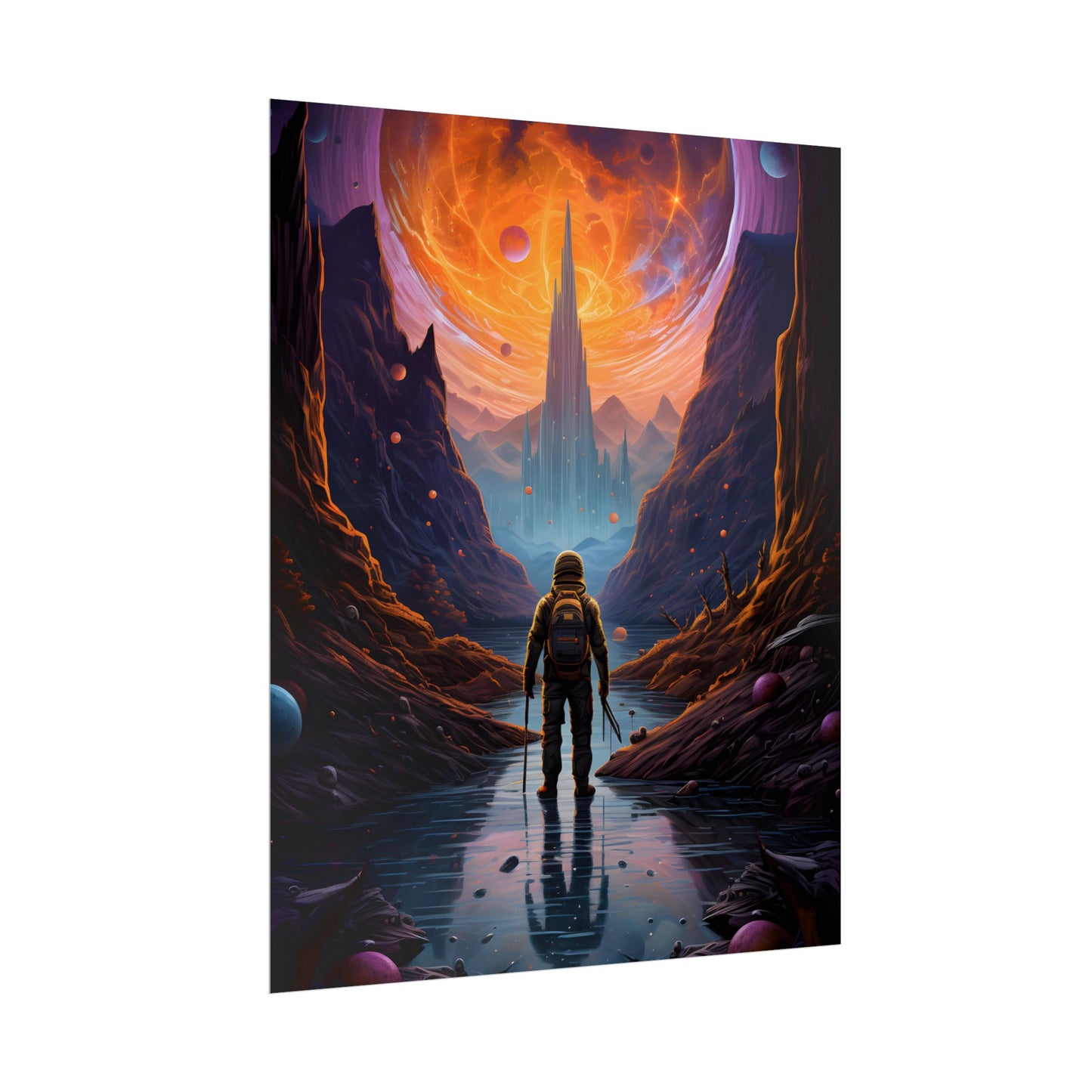 Futuristic Explorer in Wilderness: Sci-Fi Artwork - Poster