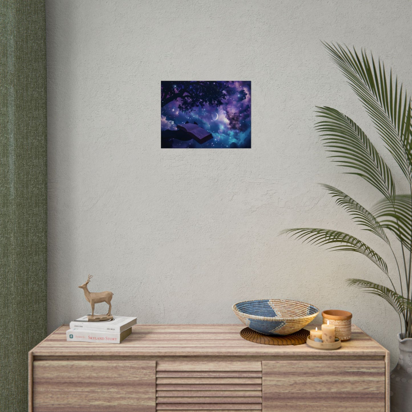 Mystical Night Sky: Celestial Dreams with Crescent Moon Art - Poster