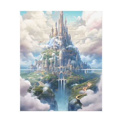 Floating City in Celestial Fantasy Realm: Whimsical Artwork - Poster