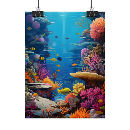 Vibrant Coral Reef Sanctuary: Tropical Marine Life Art - Poster