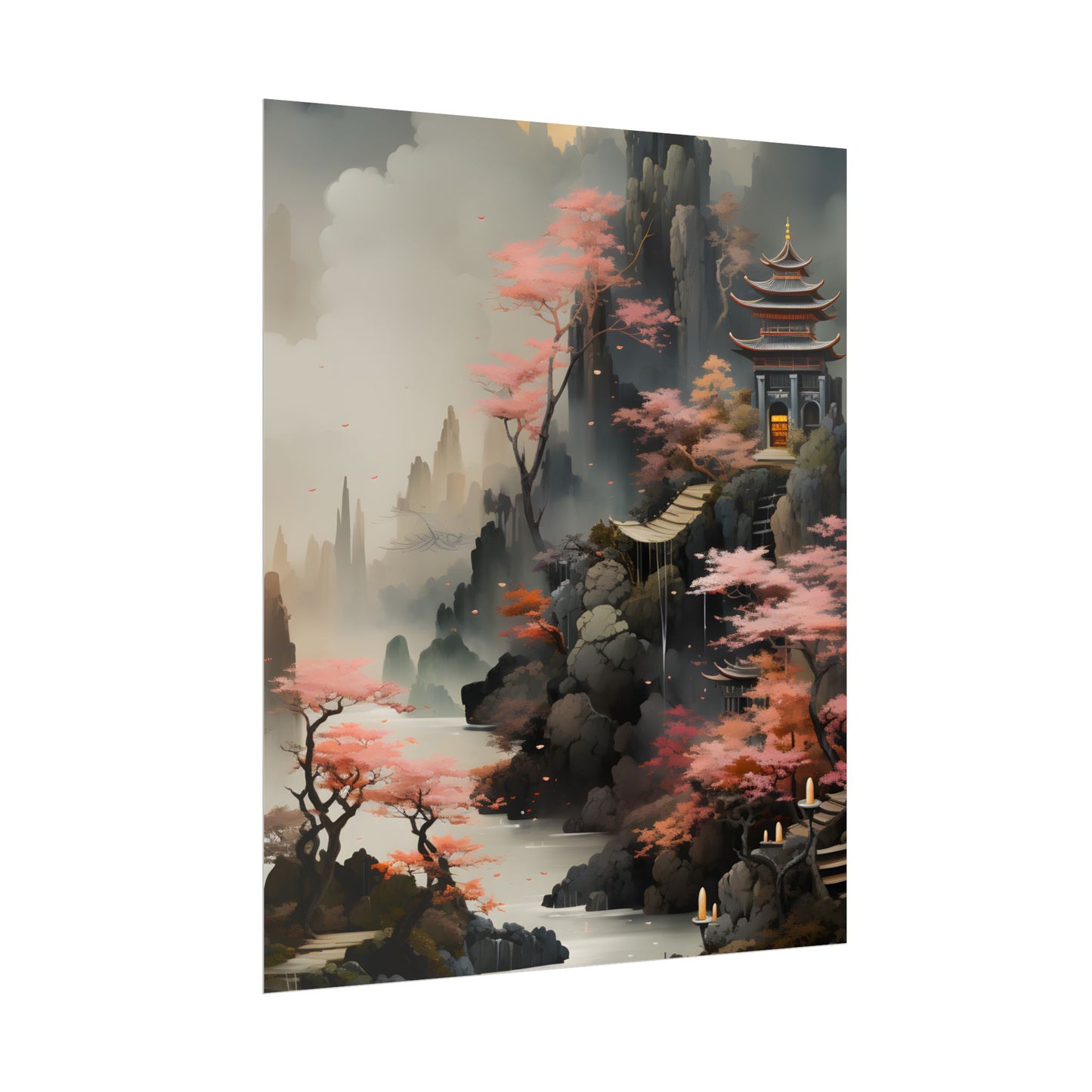 Vibrant Landscape in Moss Green: Ash Magenta Artwork - Poster