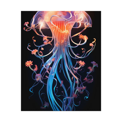 Bioluminescent Oceanic Ballet: Elegantly Poised Dancer in Underwater Performance - Poster