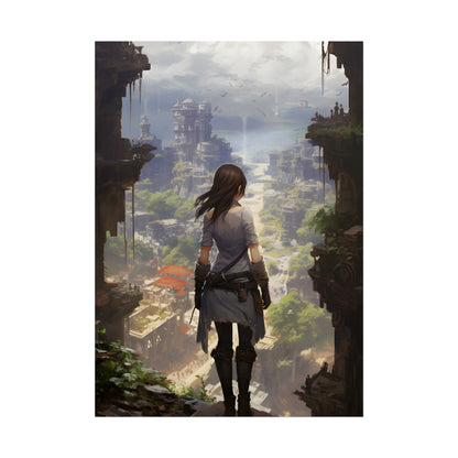 Dramatic Anime City Warrior: Bird's Eye View Digital Art - Poster