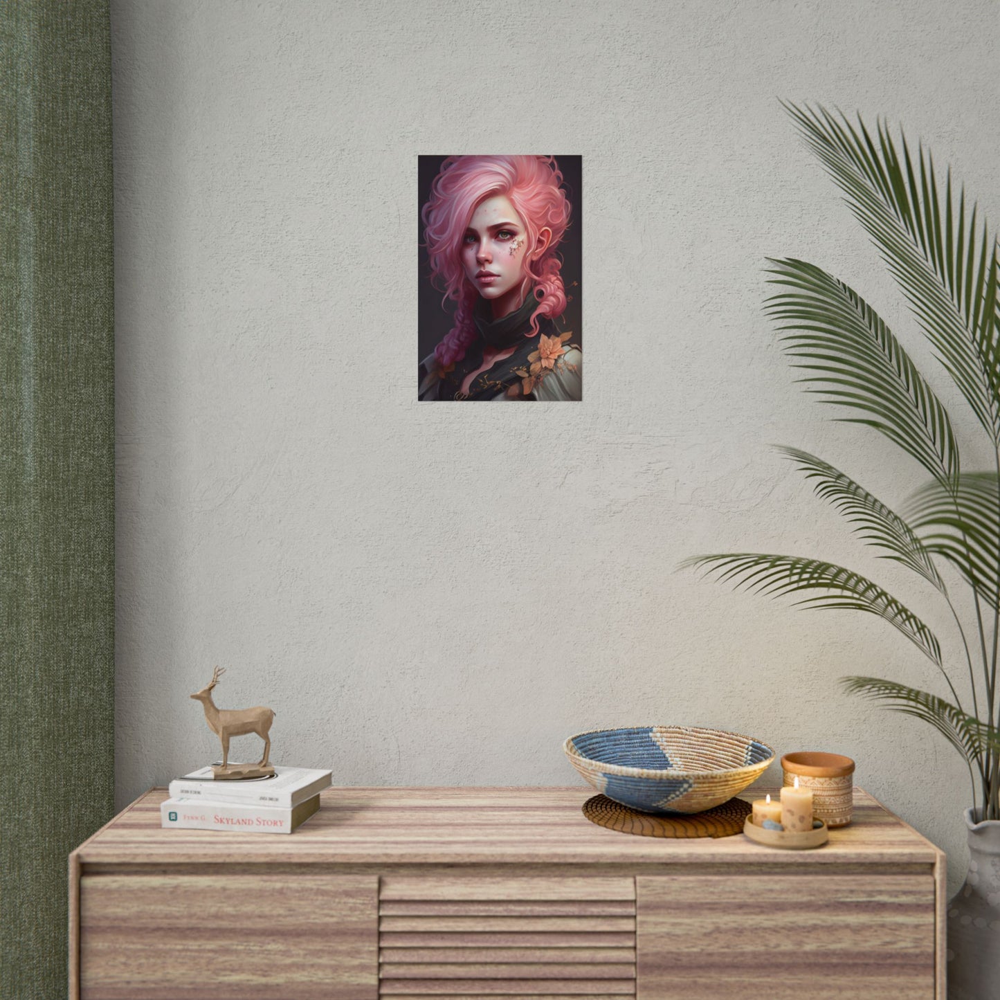 Astonishing Female Portrait: Vibrant Pink Hair in Dark Elegance - Poster