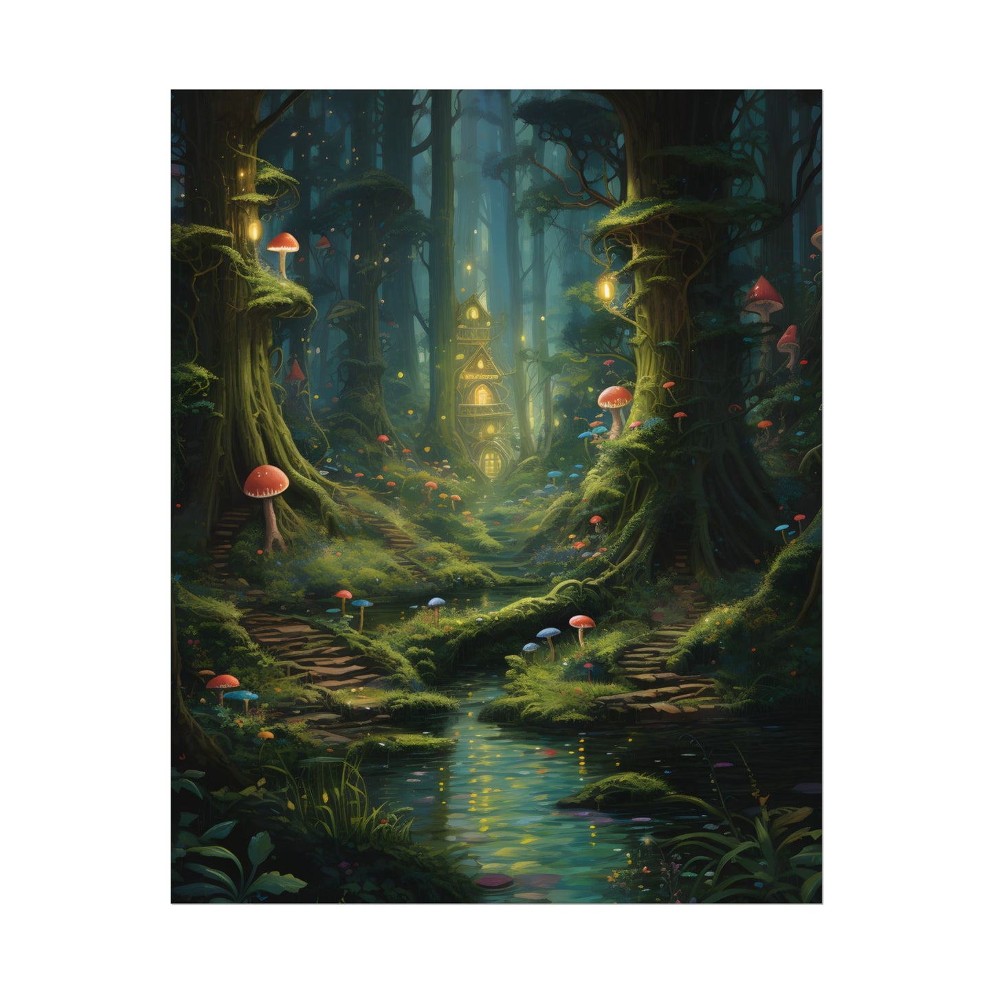Enchanted Forest: Grimm's Fairy Tale Characters in Serene Woods - Poster