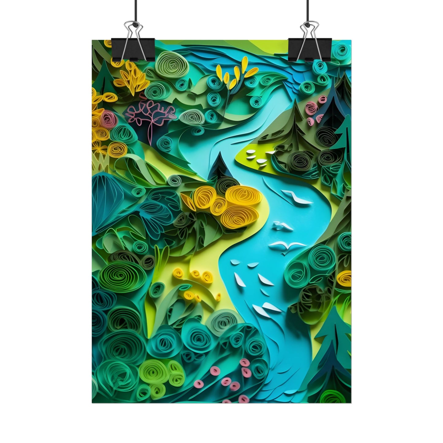 Colorful European Paper Quilling Artwork: Geometric Landscapes - Poster
