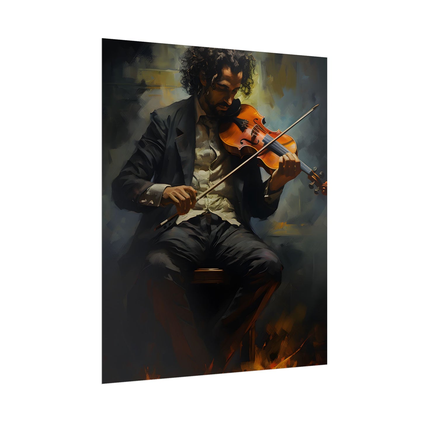 Mysterious Musician Portrait: Digital Artwork - Poster