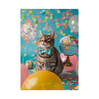 Whimsical Cat with Bow Tie: Mysterious Feline Artwork - Poster