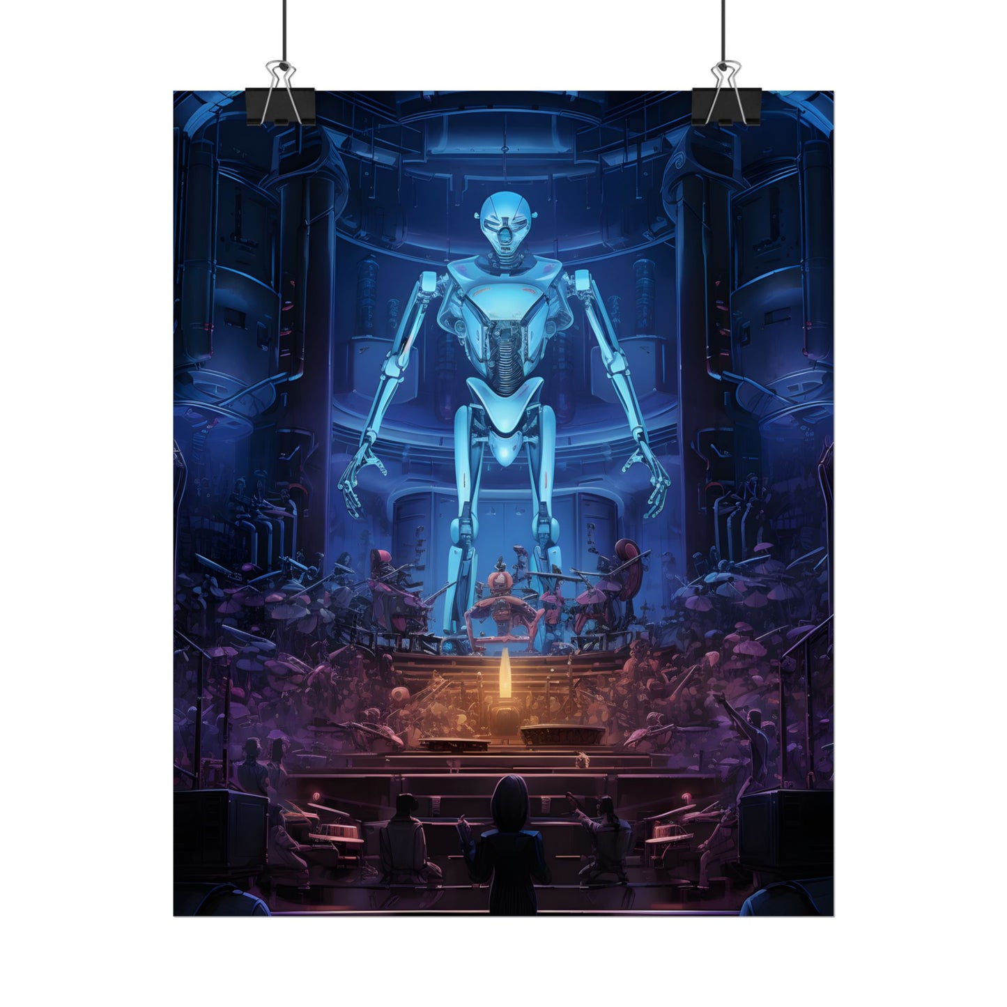 Mechanical Harmony: Black & Grey Robot Orchestra Symphony - Poster