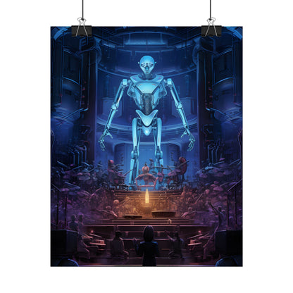 Mechanical Harmony: Black & Grey Robot Orchestra Symphony - Poster