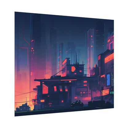 Cyberpunk Night: Melancholic Cityscape Digital Art - Poster