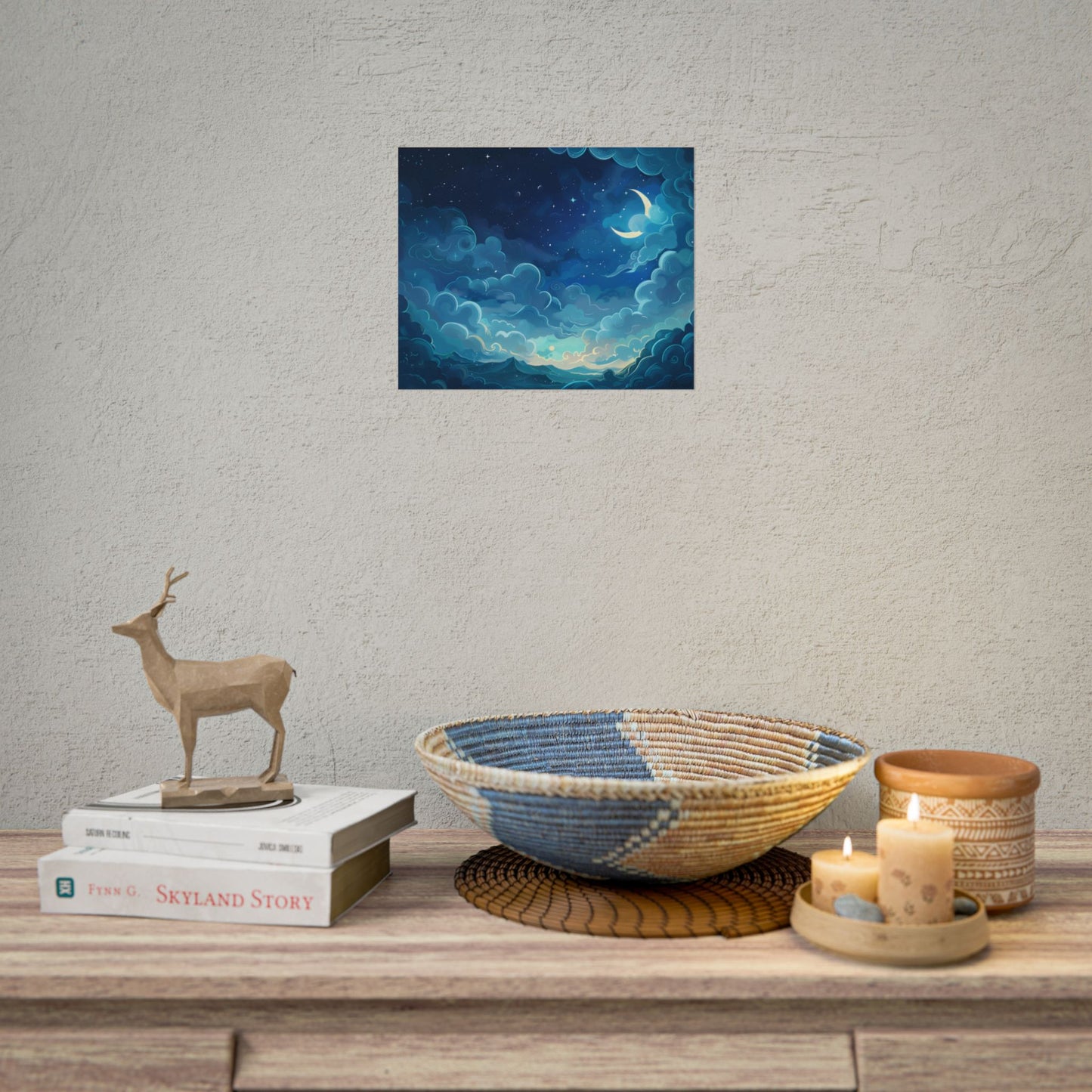 Whimsical Dreamy Night Sky: Bird in Flight Digital Art - Poster