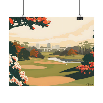Retro Golf Illustration: Classic Course Art - Poster